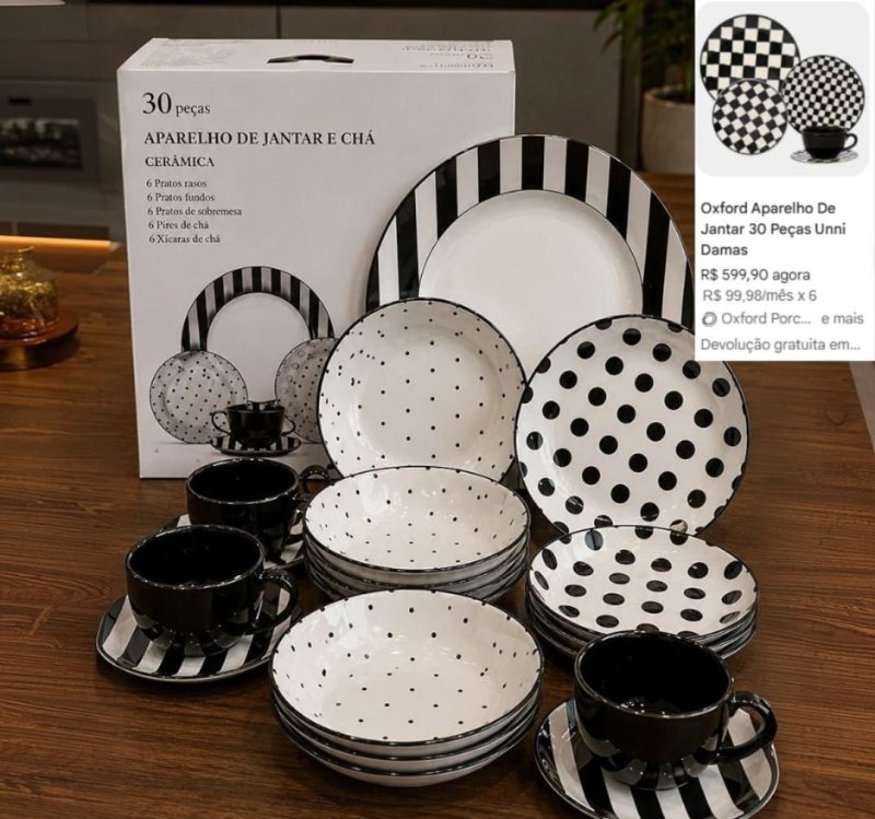 Aparelho De Jantar E Chá Oxford 30 Peças Unni Stripes And Dots Cerâmica