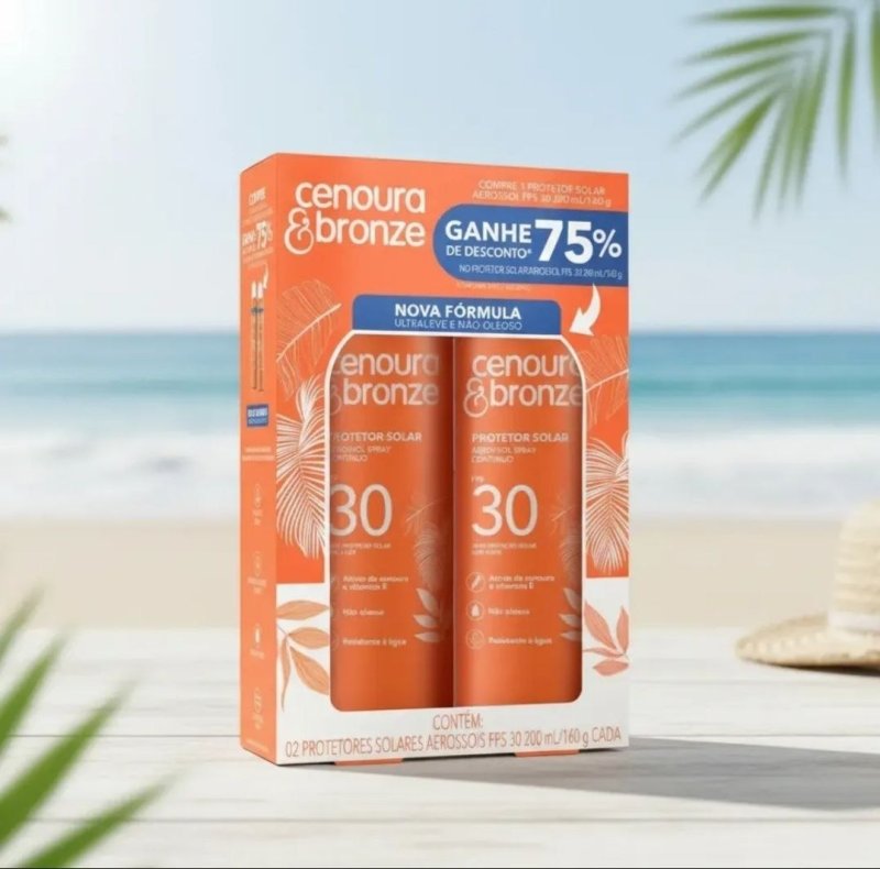 Kit Cenoura & Bronze Protetor Solar Aerossol Spray FPS30 200ml - 2 unidades