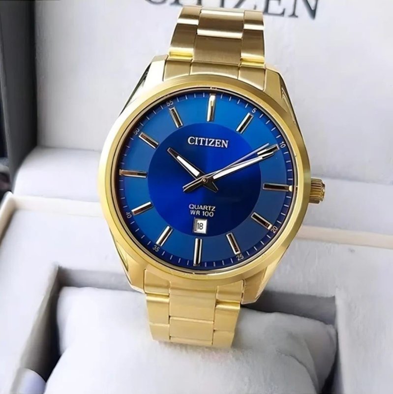 Relógio Citizen Masculino Dourado Quartz Aço Calendário Analógico Bi1032-58l / Tz20204a Cor Do Fundo Azul