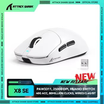 Mouse Gamer Sem Fio ATTACK SHARK X8SE Tri-mode
