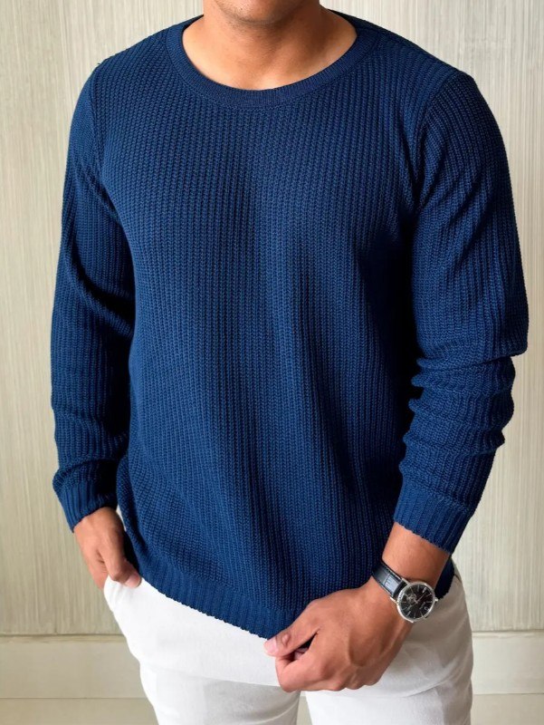 Suéter Masculino Lã Tricot Blusa De Frio Social Manga Longa