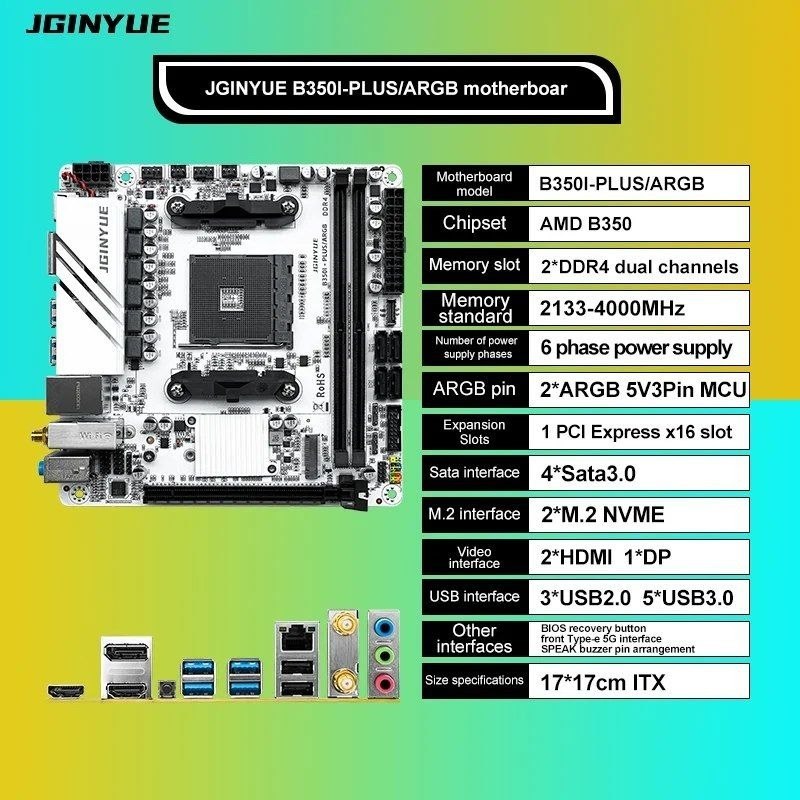 Placa mãe AM4 JGINYUE B350i ITX PLUS ARGB