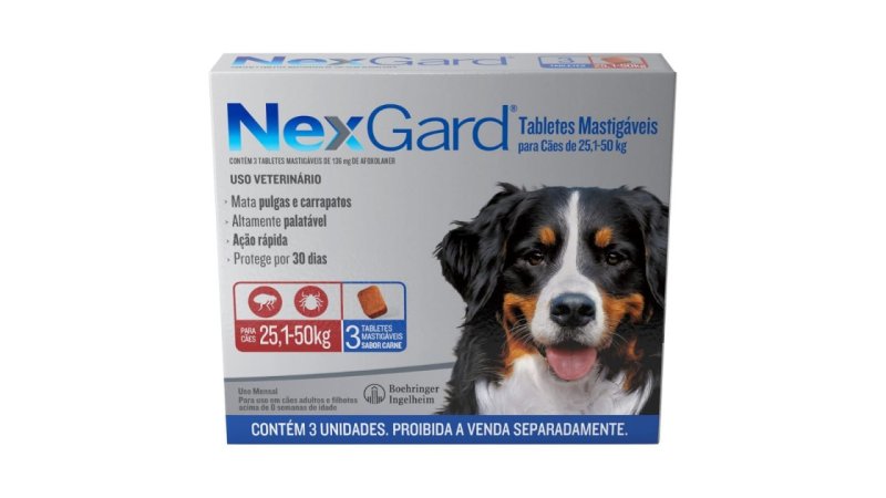 NexGard Antipulgas e Carrapatos para Cães de 25,1 a 50kg 3 tabletes