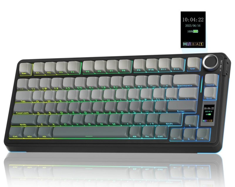 Teclado Mecanico Sem Fio Aula S75Pro 75% com Iluminação RGB, Tela Tft