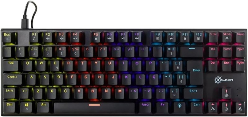 Teclado Mecânico Gamer Kalkan Loki TKL Iluminação Rainbow Preto ABNT2 Switch Marrom