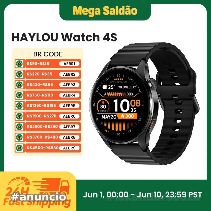 Relógio HAYLOU 4S GPS Smartwatch com Tela HD AMOLED de 1.43"