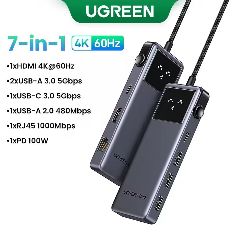 UGREEN Uno USB C HUB 4K60Hz PD100W 10Gbps USB3.0 7-em-1