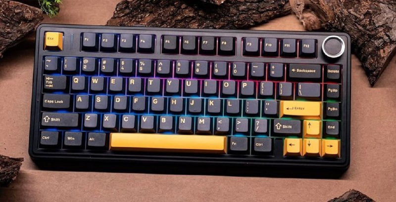Teclado Sem Fio Mecânico AULA F75 RGB com Keycaps PBT e Knob de Volume
