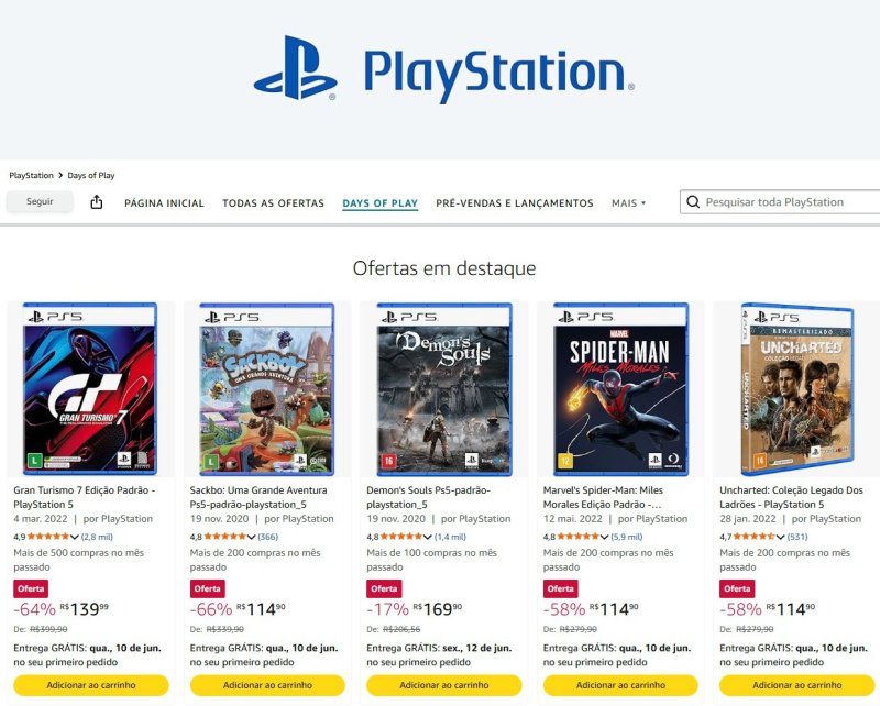 Jogos de PS5 em promoção na Amazon com mídias físicas