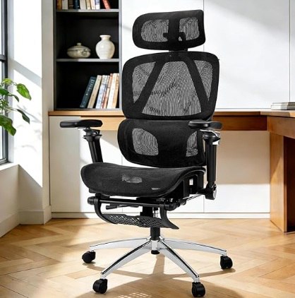 L800 Cadeira Escritório Ergonômica Giratória, Reclinável 145° com Apoio Pés