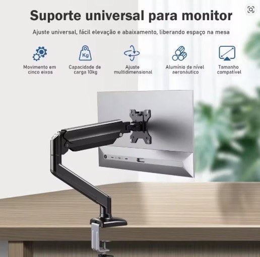 Braço Articulado para Monitor, Suporte Pistão à Gás até 10Kg, 14-32 polegadas