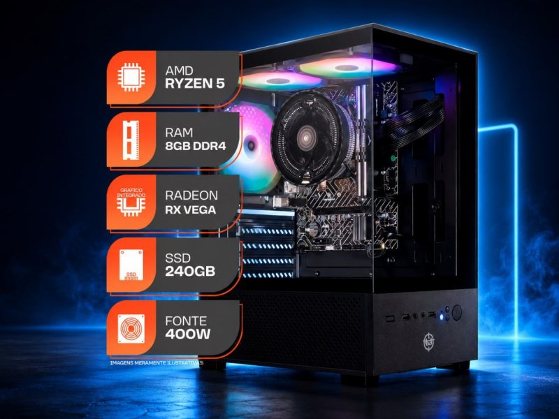 PC Montado Forge com AMD Ryzen 5 3400G e SSD de 240GB
