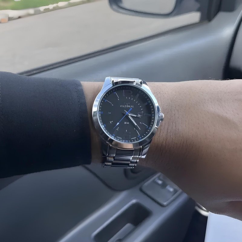 Relógio Masculino Technos De Aço Inoxidável Prata, 45mm, Com Calendário Preta Com Azul