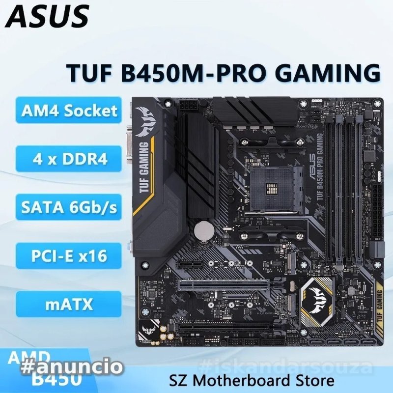 Placa mãe Asus TUF B450M-PRO Gaming DDR4 AM4 AMD Ryzen (usada)