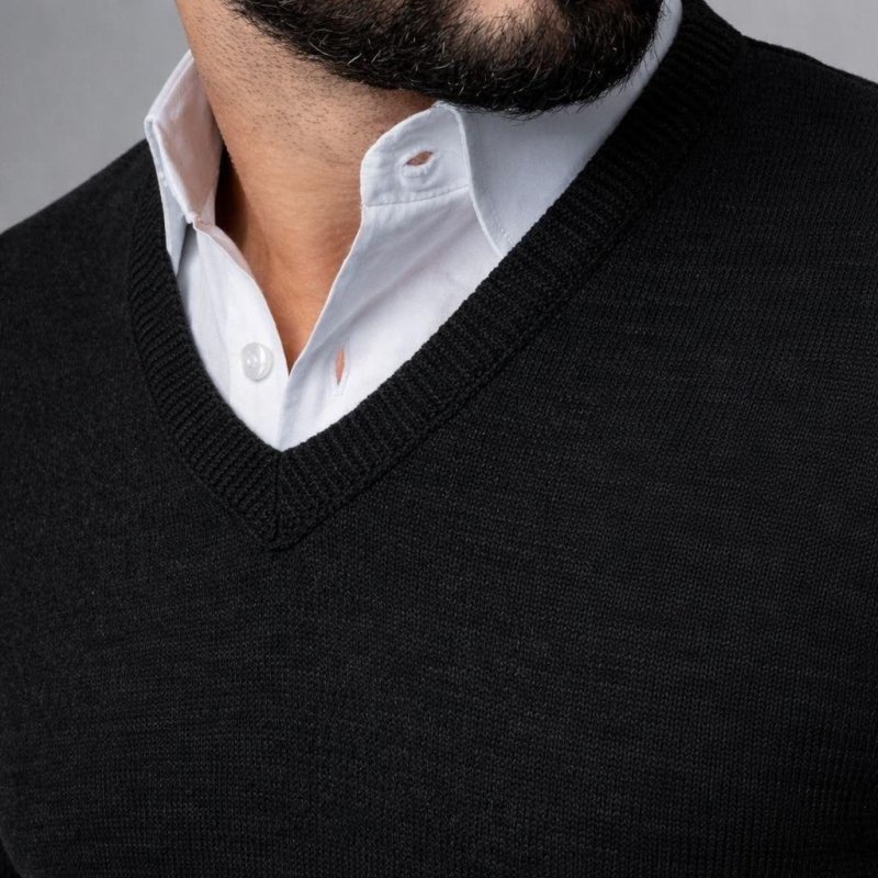Suéter Decote V Blusa de Lã Cardigan Tricot