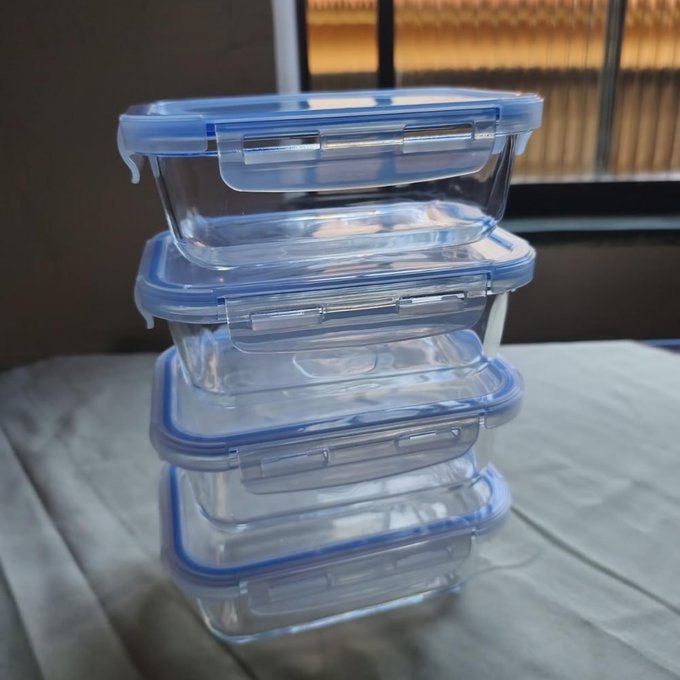 House Organizer Conjunto 4 Potes de Vidro Retangular com Tampa Hermética 640ml