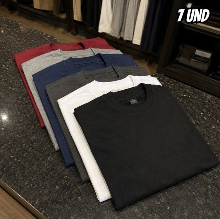 Kit 7 Camisetas Masculinas Manga Curta Lisa Algodão Premium
