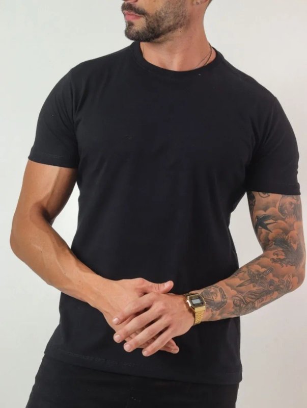 Camiseta Masculina Básica de Algodão Malha Peruana
