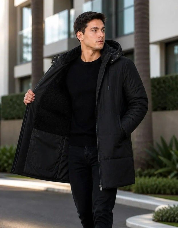 Sobretudo Masculino Jaqueta Puffer Bobojaco Comprido Capuz