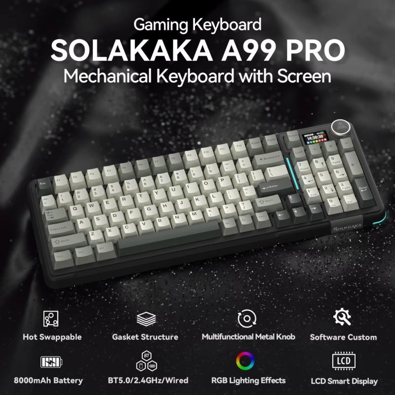 Teclado Mecânico Sem Fio SOLAKAKA A99pro com 97 Teclas