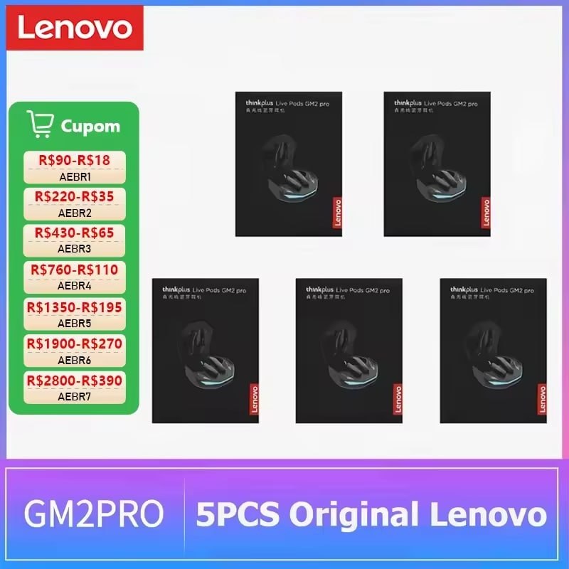 Lenovo GM2 Pro Bluetooth 5.3 - Kit com 5 unidades