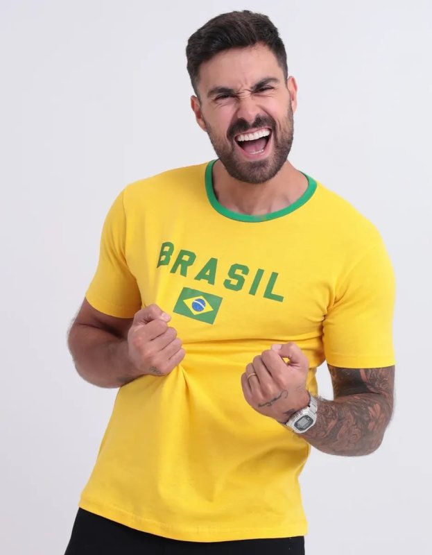 Camiseta Brasil Masculina Copa 2026 - Amarela Verde