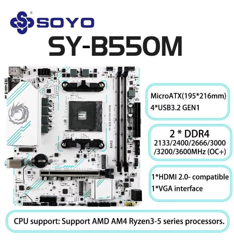 Placa Mãe Soyo B550M SY-YL ARGB Eternal PCI 4.0 m.2