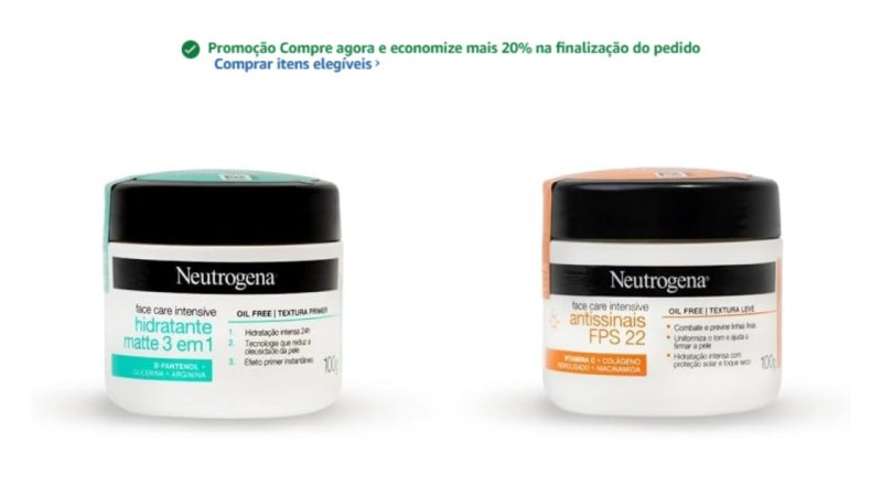 Kit Neutrogena Hidratante Facial Matte 100g + Antissinais FPS 22 100g