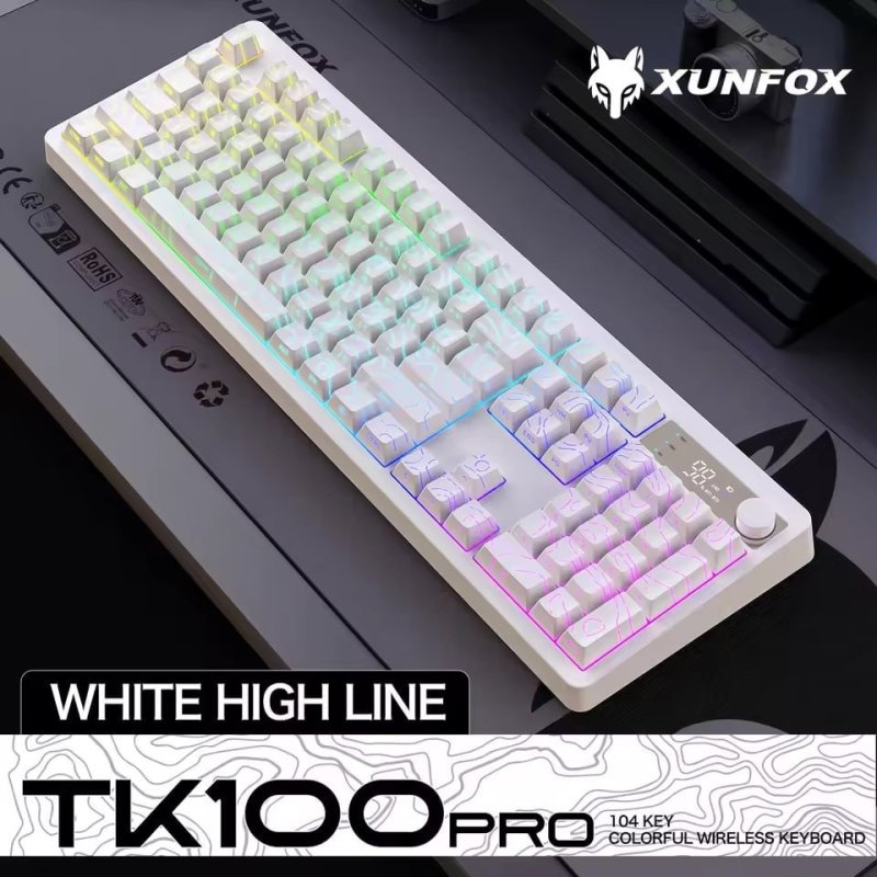 Teclado Gamer TK100 Wireless Bluetooth Tri-Mode RGB com Display HD, Knob Rotativo e Conexão com Fio