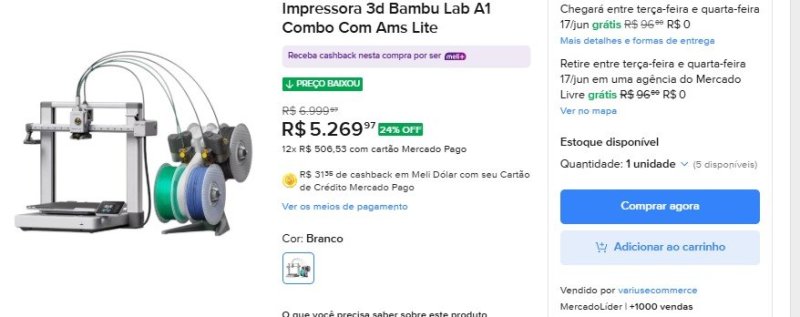 Impressora 3D Bambu Lab A1 Combo com AMS Lite