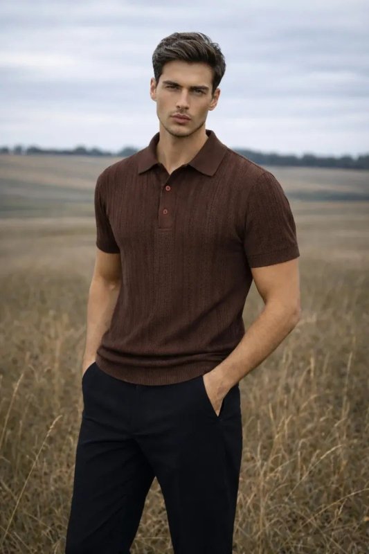 Camisa Polo C/ Botão Tricô Old Money Camiseta Premium Lisa