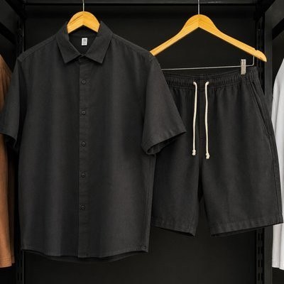Conjunto Masculino Linho Camisa Shorts Mauricinho Com Bolso