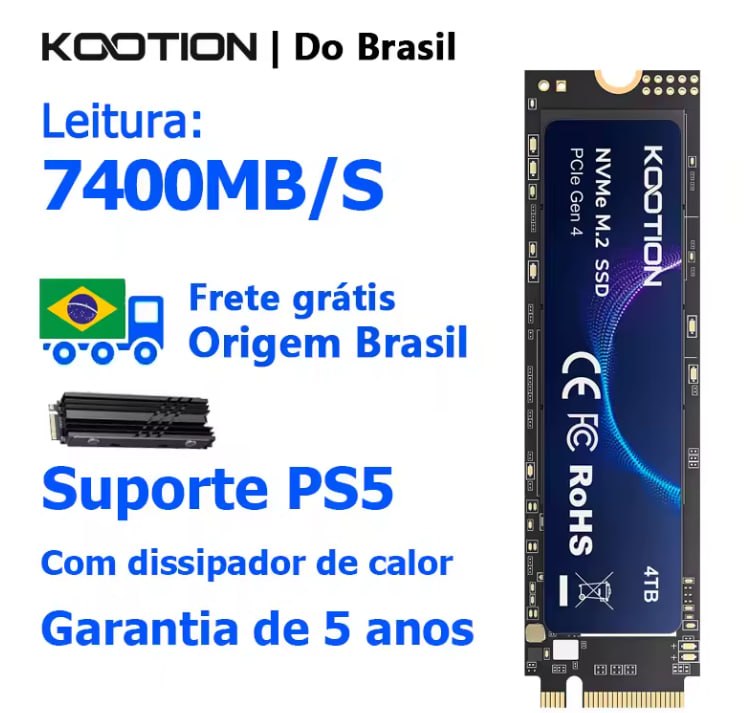 SSD NVME 2TB 7400MB/s PCI 4.0 Kootion X16 Plus