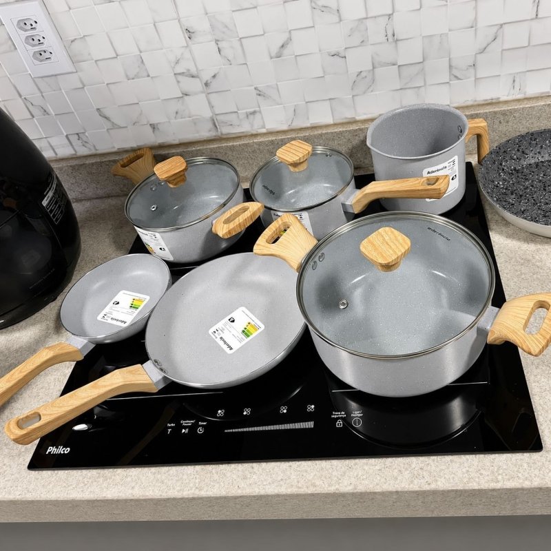 Jogo com 6 Panelas Pratic Cook Vanilla Marmol