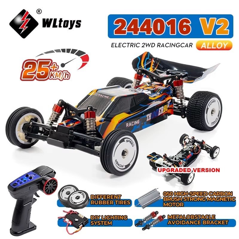 Carrinho de Controle Remoto WLtoys 244016 V2 2.4G 1:24 2WD com Giroscópio – Velocidade de até 25km/h