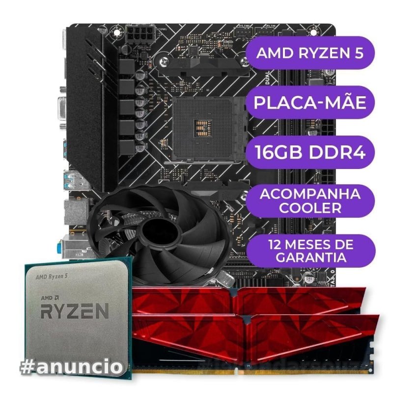 Kit Upgrade Gamer, AMD Ryzen 5 3400G + Placa Mãe + 16GB DDR4