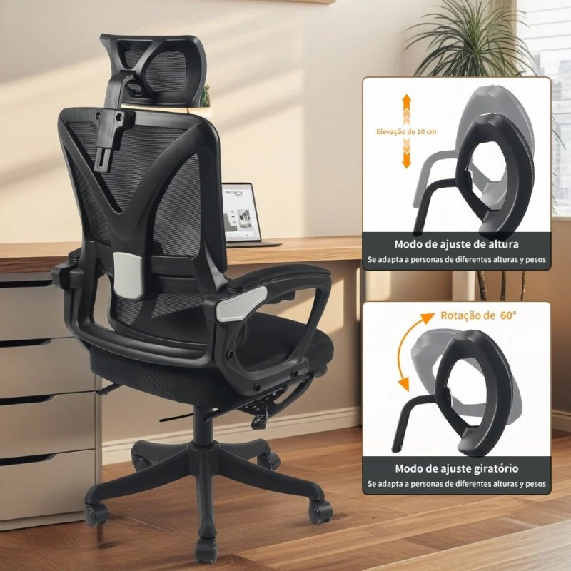 Cadeira de Escritório Ergonômica com Apoio de Pés Retrátil e Tela Mesh