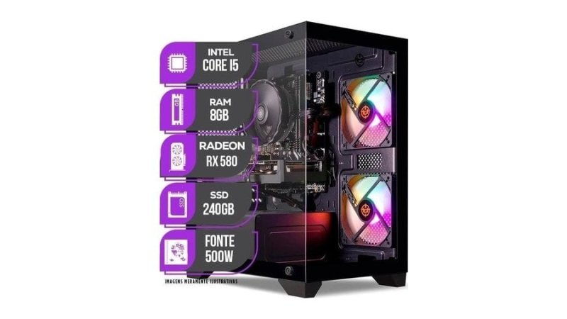 PC Gamer Mancer com Intel Core i5, RX 580 8GB, 8GB de RAM, SSD 240GB e Fonte 500W 80 Plus