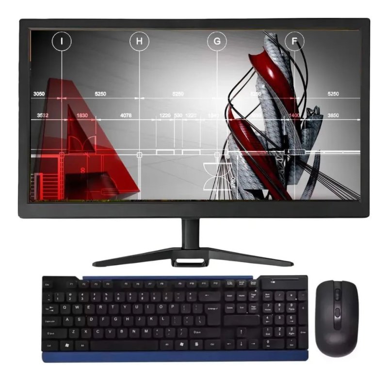 Monitor LED 21 Polegadas + Kit Teclado e Mouse Sem Fio Preto