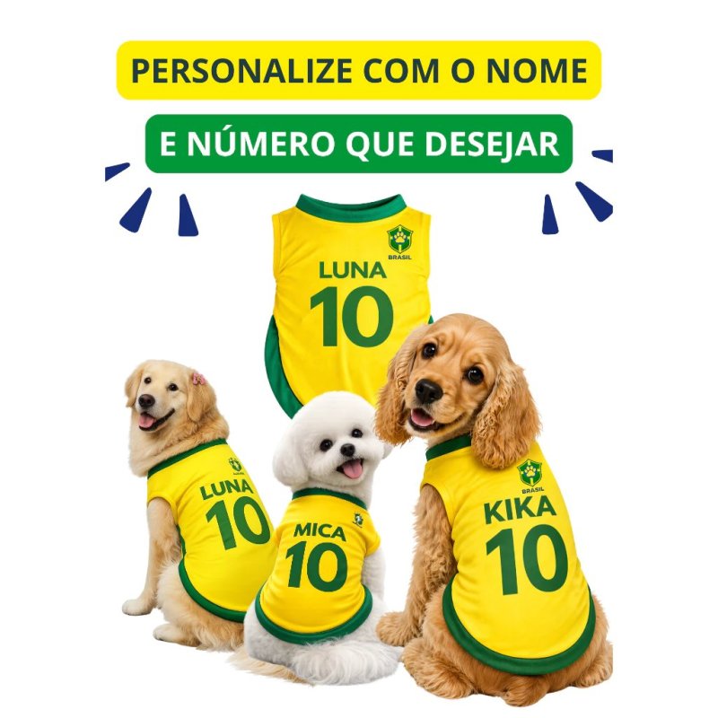 Camisa do Brasil Pet Personalizada Copa do Mundo