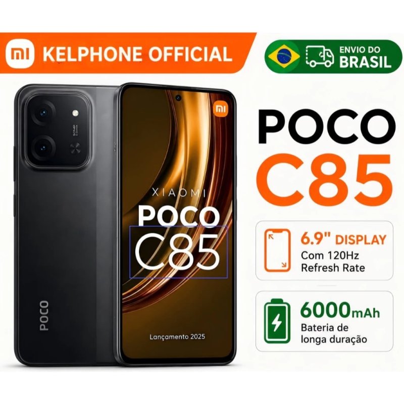 Smartphone Xiaomi POCO C85 4G Tela 6.9" 120Hz Bateria 6000mAh 8GB 256GB