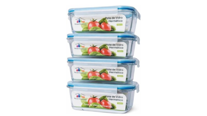 Kit 04 Potes Herméticos de Vidro 1040ml