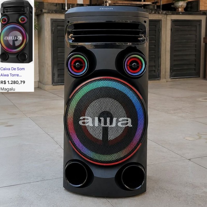 Torre de Som AIWA T1W-02 1600W Bluetooth RGB USB FM DJ