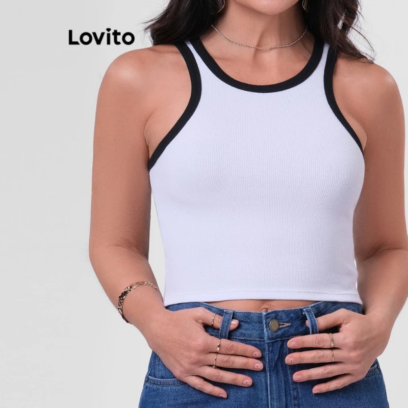 Lovito Regata Bicolor Com Contraste Cropped Moda Feminina BRTKB207BRL236