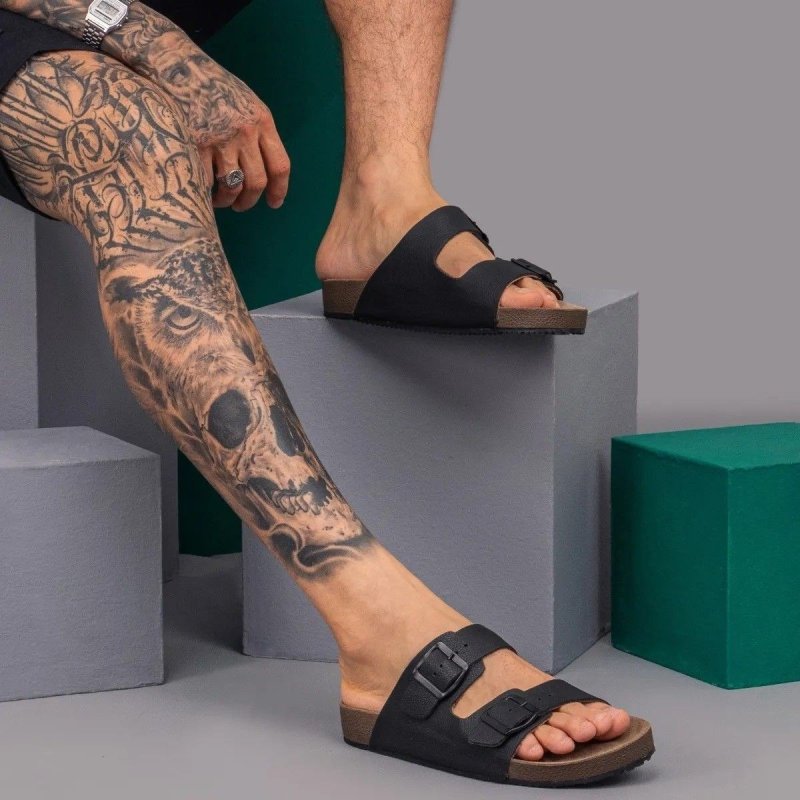 Sandália Masculina Birken Chinelo Em Couro Legitimo Nathos