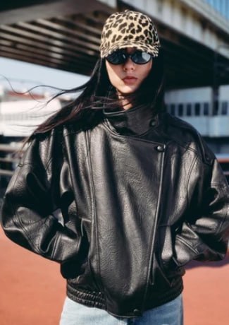 Jaqueta de Couro Retro Estilo Mulher Fatal
