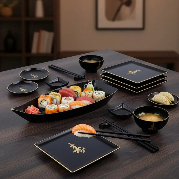 Aparelho Jantar Sushi Oriental Kit 4 Pessoas 21 Pças Luxuoso