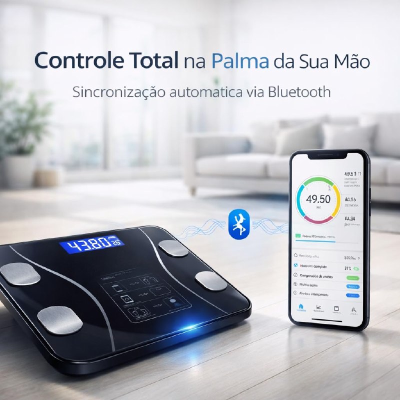 Balança Digital Bioimpedância Premium Bluetooth com App Saúde para iOS e Android