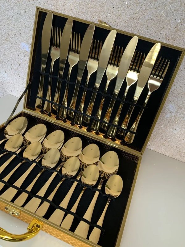 Kit Faqueiro Luxo Inox 24 peças + Maleta