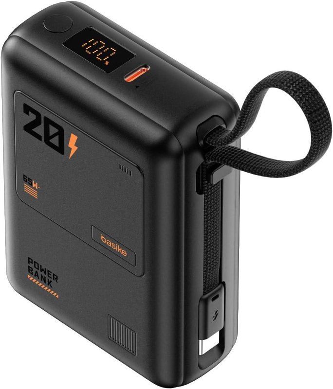 Power Bank Basike 20.000mAh 65W com Cabo Integrado Preto